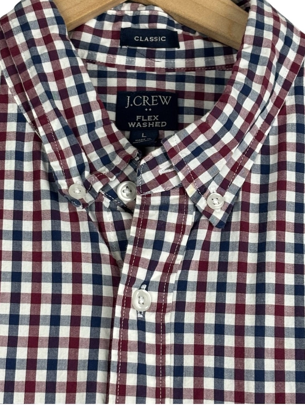 J Crew Factory Classic Flex Washed Shirt‎ Men Large Red Blue Plaid Check